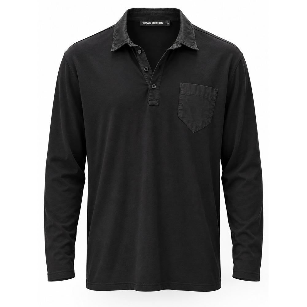 Filippa K Men's XXL Black Long Sleeve Polo Shirt Pocket Scandi Clean Minimalist